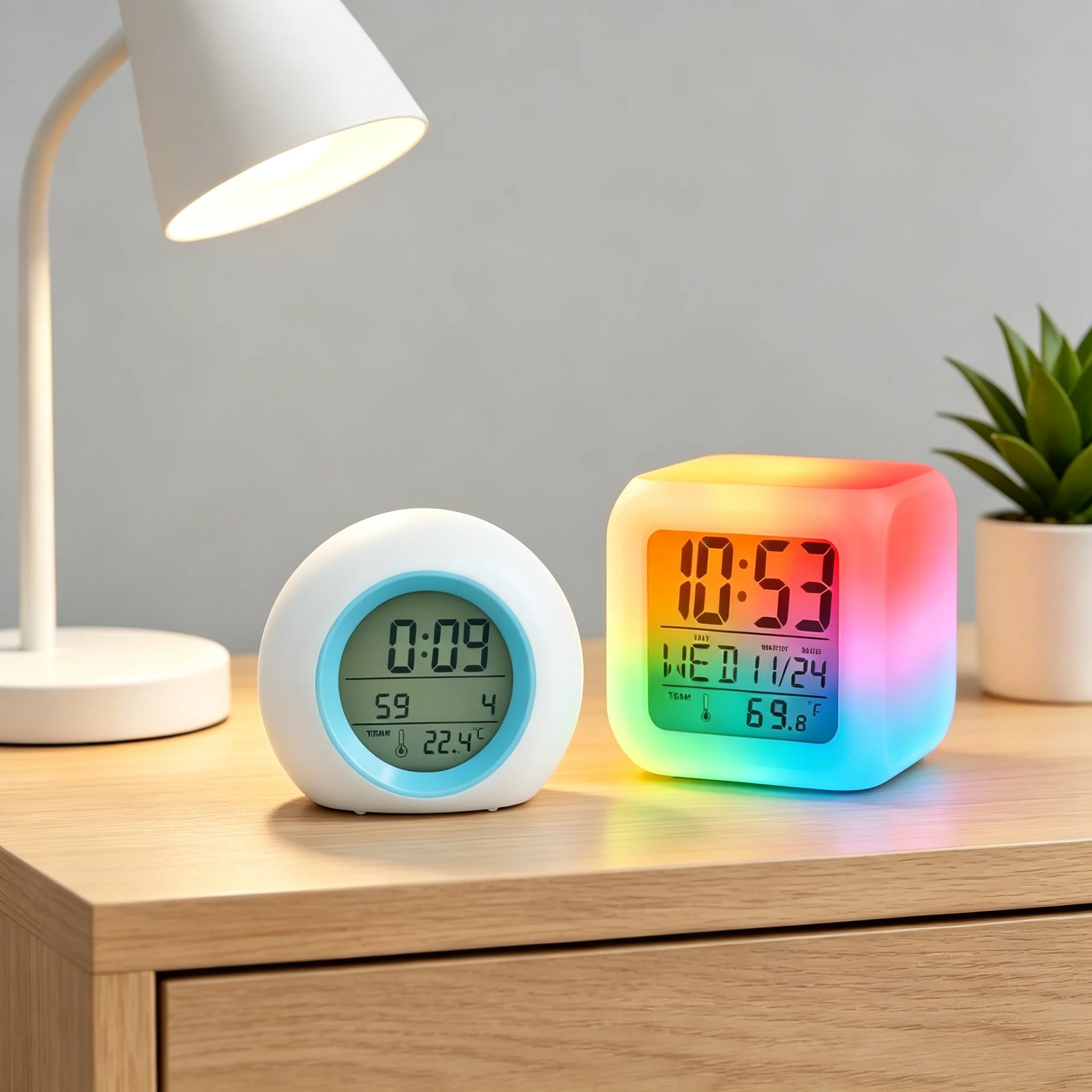 LED Digital Alarm Clock 12/24H Bedside Night Light Clock Display Time Date Temperature Desktop Decor Alarm Clock With/no Battery