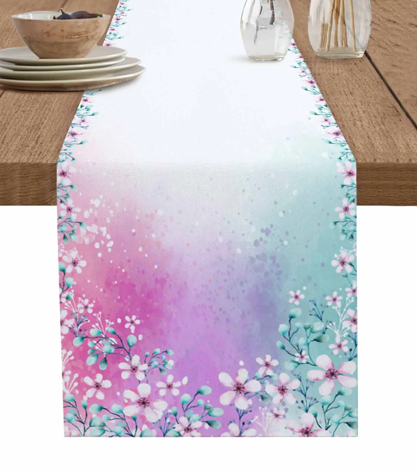 Plant Color Floral Watercolor Natural Table Runners For Dining Room Tablecloth 4/6 Pcs Placemats Table Cover