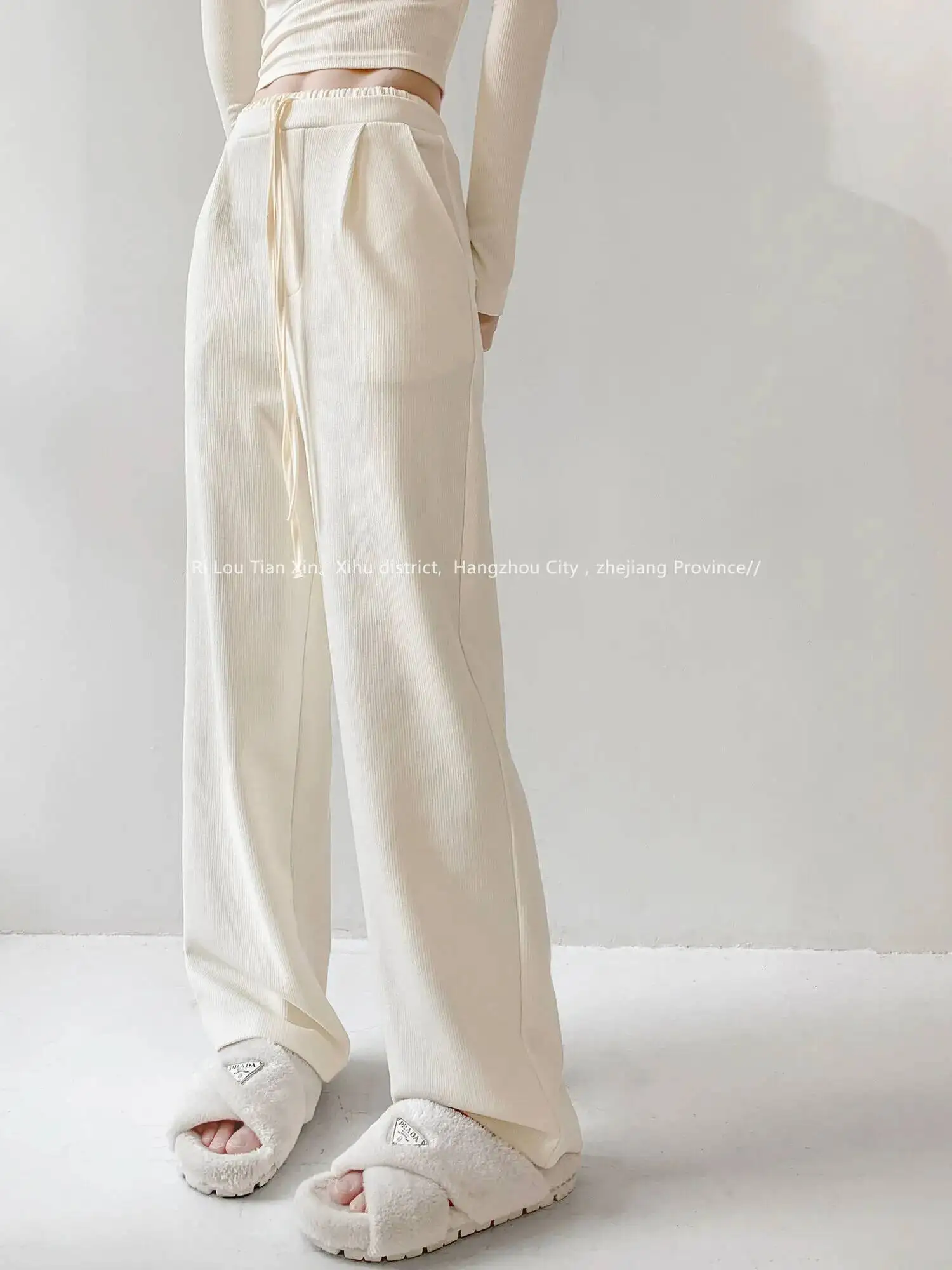 

Спортивные брюки с двойной талией контрастного цвета, женские, осенне-зимние, свободные, повседневные, на шнурке, прямые, узкие, спортивные брюки Z3H8