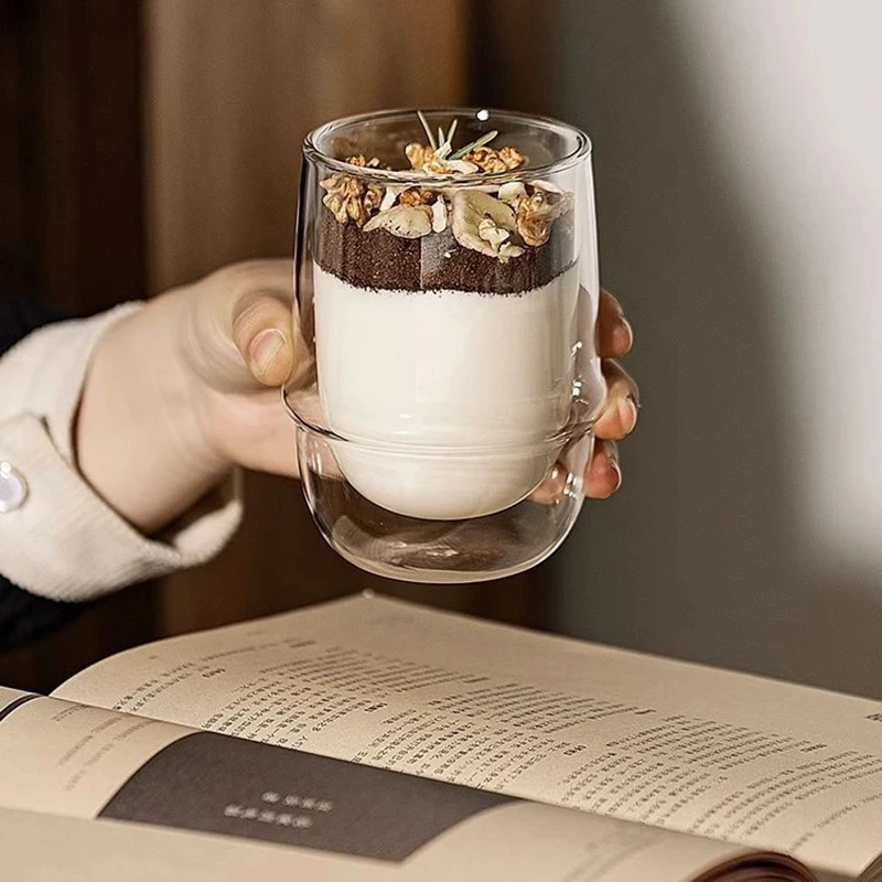 YWDL 200/350ml Saturn Shape Double Wall Cup Heat Resistant Glass Espresso Coffee Cup Breakfast Milk Yogurt Oatmeal Dessert Cup