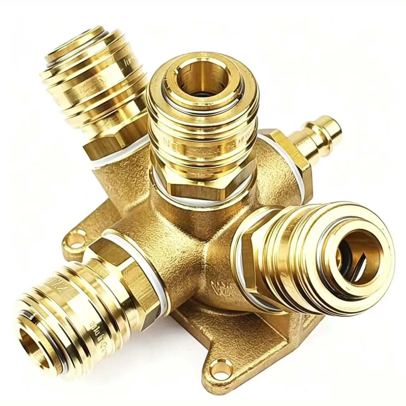 G1/2 Five Port Pneumatic Air Hose Connector with Wall Mount Bracket for Industrial Air Tube Connection Applications