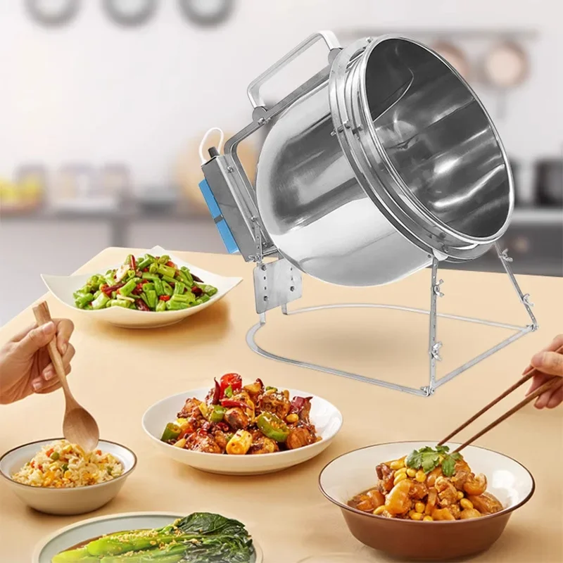 Stainless Steel Stir Fryer Large Capacity Automatic Kitchen Flipping and Cooking Machine Home Outdoor Barbecue