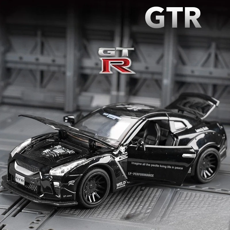 

Модель гоночного автомобиля 1:32 GTR R35 из литого металла, со звуком и светом, с функцией отката назад, коллекционная, детская игрушка, подарок