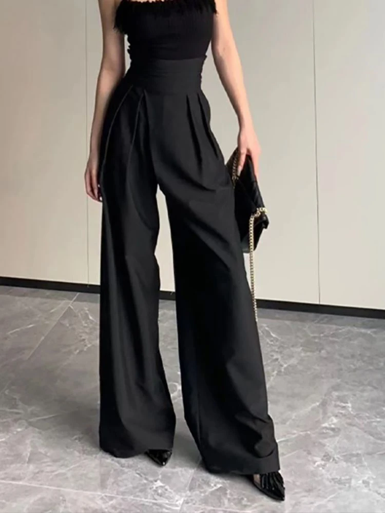 Zoki Schwarz Anzug Breite Bein Hosen Frauen Koreanische Casual Hohe Taille Retro Hosen Lose Elegante Weibliche Herbst Vintage Elegante Hosen Neue