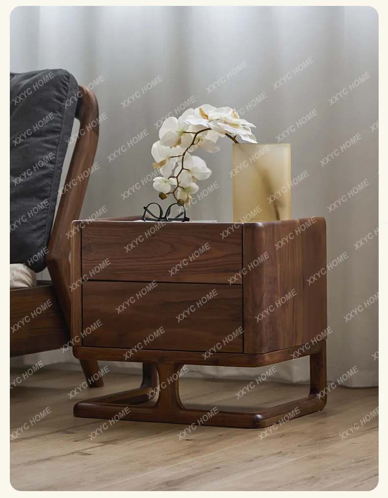 

black walnut bedside table, bedside table, light luxury storage cabinet