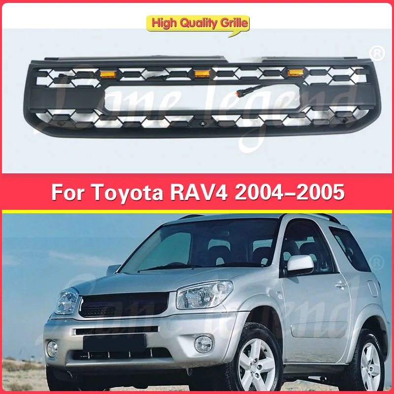 

grille front bumper modification for TOYOTA RAV4 2004-2005 grill with LED lights Net Assembly Frame Decorations Auto Replacement