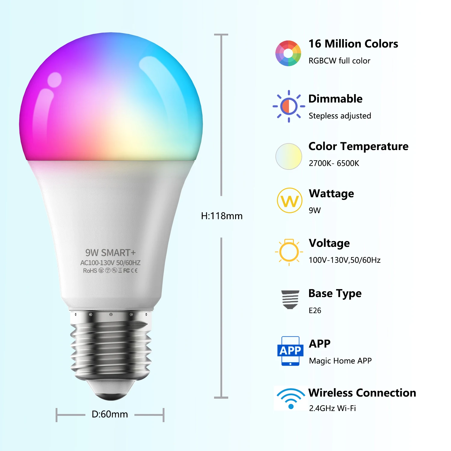 1pcs RGBWW LED Bulb E26 E27 110V 220V 9W 10W Magic Home Smart App Music Control Work with Alexa Google Home Bedroom Lighting