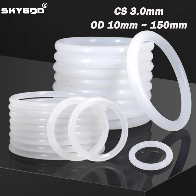 10/50Pcs VMQ White O Ring CS 3mm OD 10mm ~ 150mm Silicone Food Grade Silicon Nontoxic Sealing Washer Waterproof Insulated Gasket