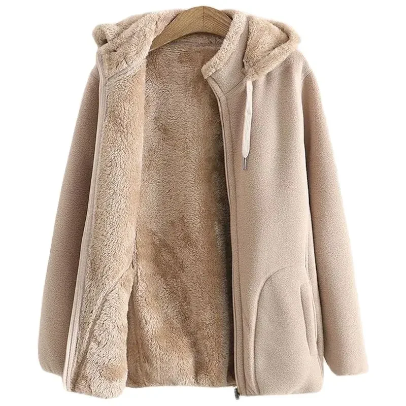 

2025 Thicken Winter Sweatshirts Hoodies Jacket Women Polar Fleece Coats Zipper-up Casual Tops Middle-age Female Warm Overcoat
