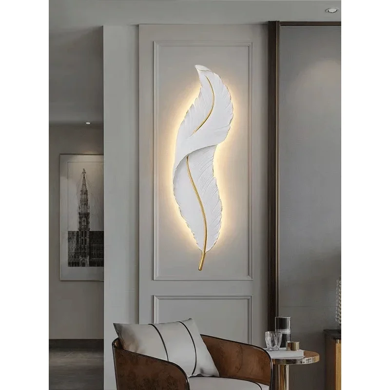 

SANDYHA Modern Simplicity LED Wall lights resin Feather design Bedroom bedside lamp Living Room decor Indoor Lighting Fixtures