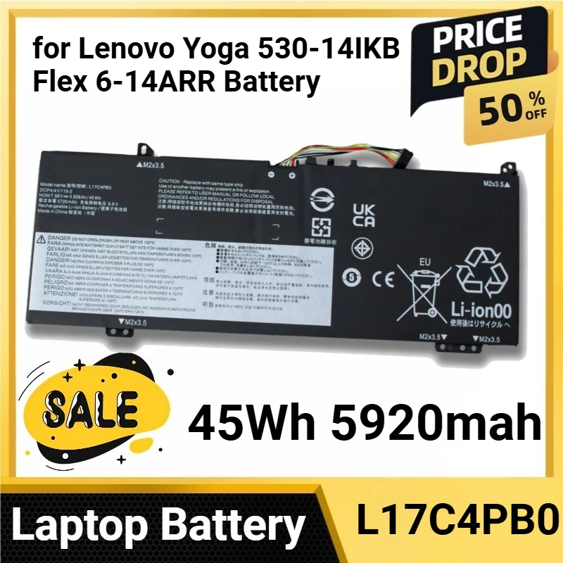 

L17C4PB0 for Lenovo Yoga 530-14IKB Flex 6-14ARR Battery 45Wh 5920mah for XiaoXin Air 14IKBR 14IWL 15IKBR 15ARR IdeaPad series
