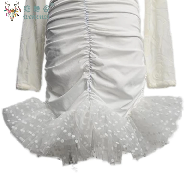 Latin Dance Dress Girls Cha Cha Rumba Tango Dance Costume Fringe Dress White Kids Latin Competition Dress Samba Practice Wear
