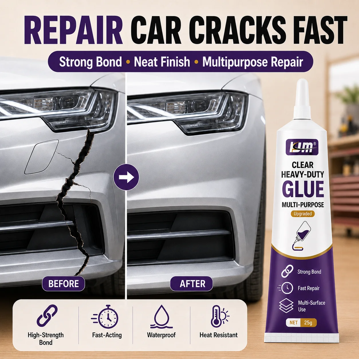 Clear Heavy-Duty Multi Purpose Crack Repair Glue Waterproof Heat Resistant Strong Adhesive For Auto Plastic Household AC Panel