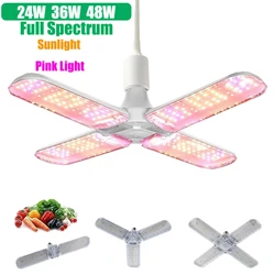 Lâmpada dobrável Full Spectrum Phyto Lamp, LED Grow Light, Lâmpada para plantas de interior Bloom, Floração, Jardim, 24W, 36W, 48W, E27, SMD2835