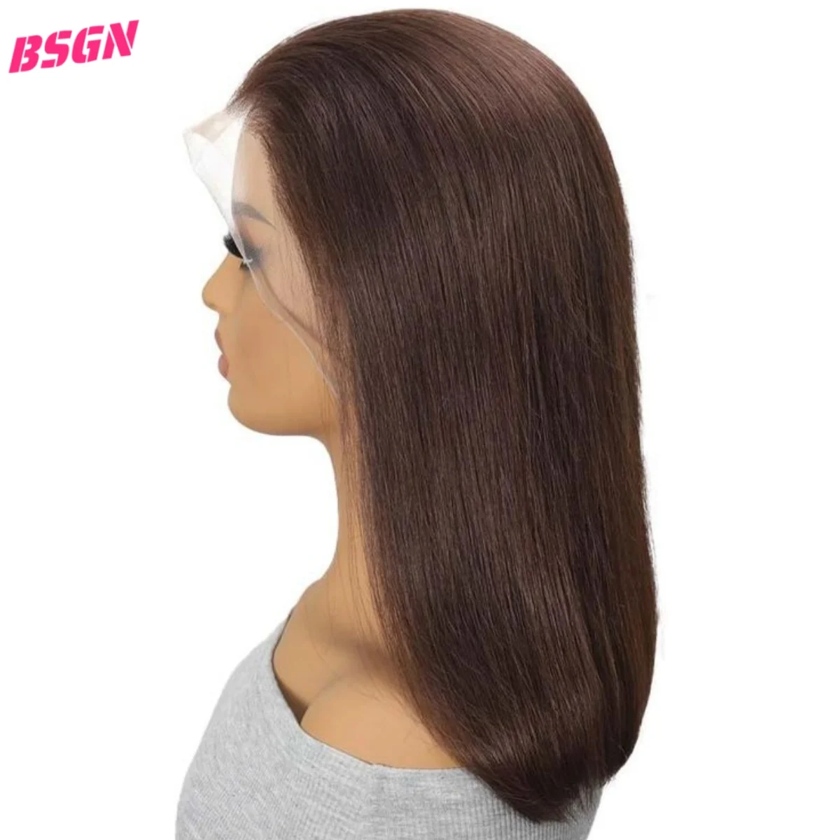 BSGN Chocolate Bob Wigs 220% 13X4 HD Transparent Lace Frontal Wigs Human Hair 100% Human Hair For Woman Pre Plucked Glueless Wig image 2
