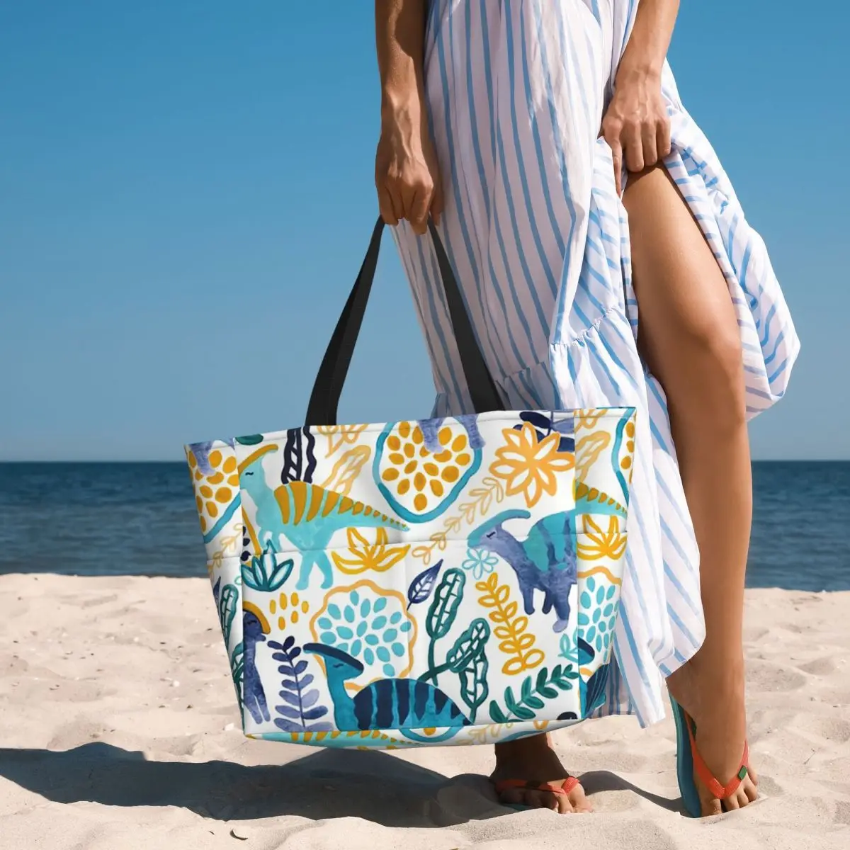 

Gouache Parasaurolophuses Beach Tote Bag Sport Gym Yoga Duffle Large Tote Bag Women Travel Bag Fitness bag