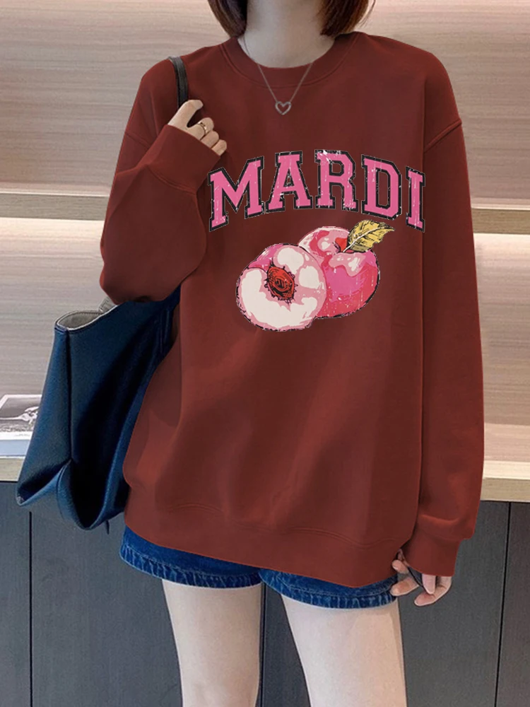 Mardi Pattern LOGO Printed Long-sleeved Casual Versatile Loose Couple Sweater Pure Cotton Autumn and Winter Top Korean Women