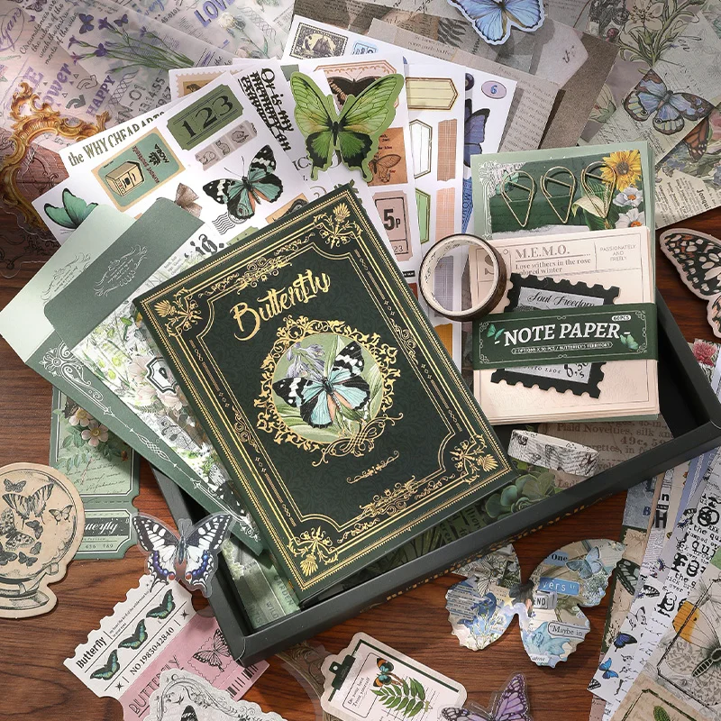 140 pcs Vintage Butterfly theme Gift set Collage stickers Scrapbooking Material handmade Diary Album  Junk Journal Supplies