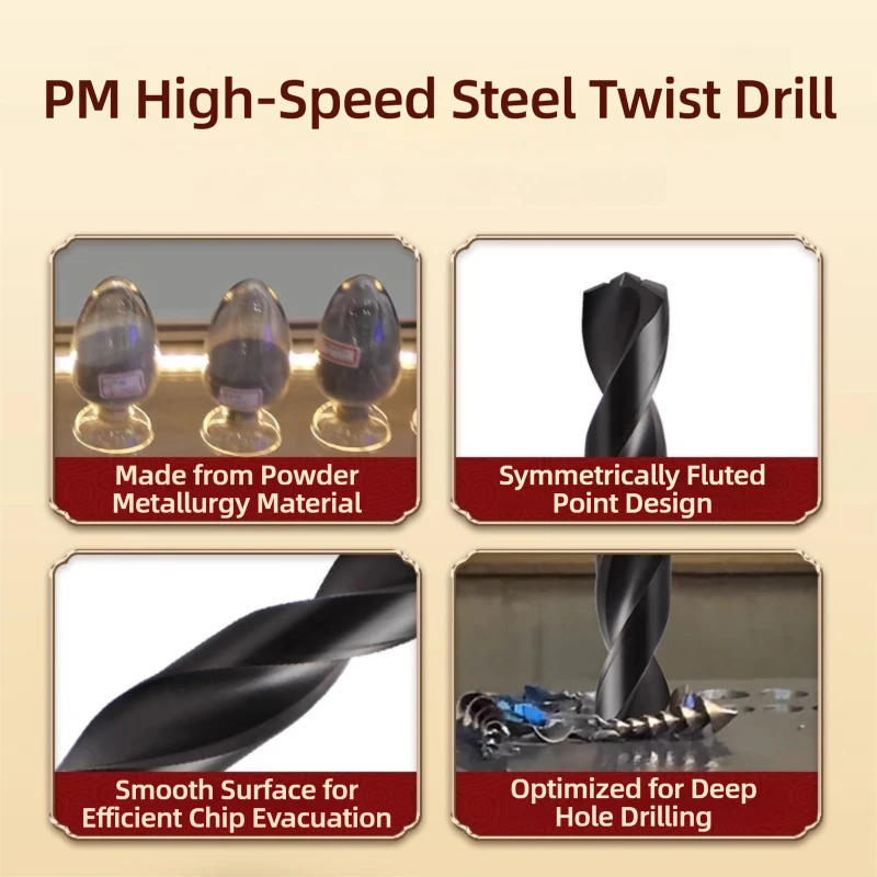 TG PM HSS Series 168 مثقاب للفولاذ المقاوم للصدأ الناي المتماثل سطح أملس صلابة عالية ثقب عميق الحفر 0.5 مللي متر-13 مللي متر