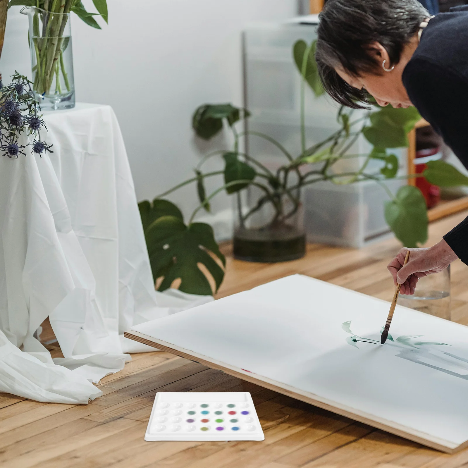 

1pc 28 Holes Paint Tray Color Mixing Palette For Oil Watercolor Gouache Pigment Board Art Painting Student Stationery