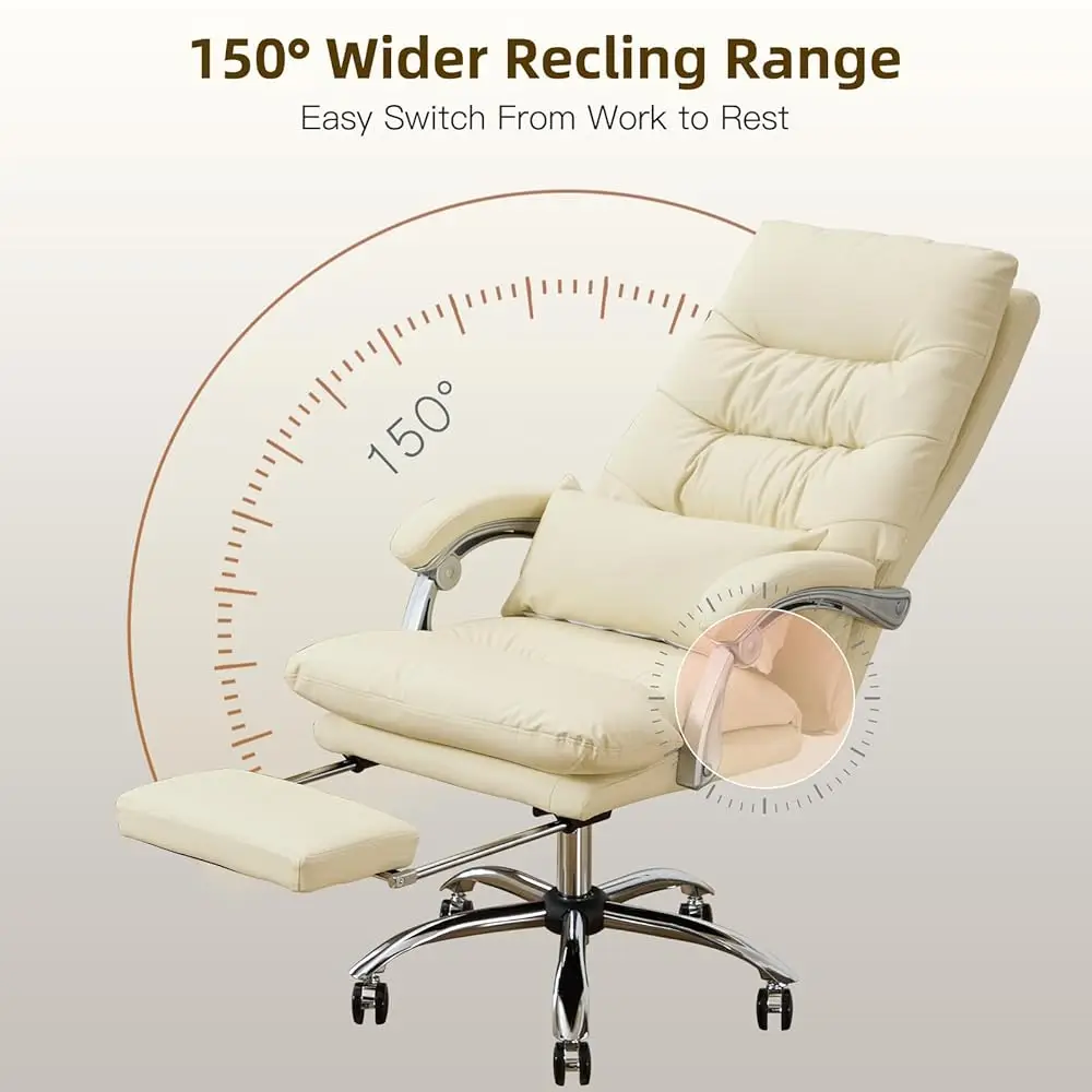 Massage Office Chair With Foot Rest - High Ba 155° Reclining 6 Points Vibration, Leather Office Chair Computer Desk Chair With