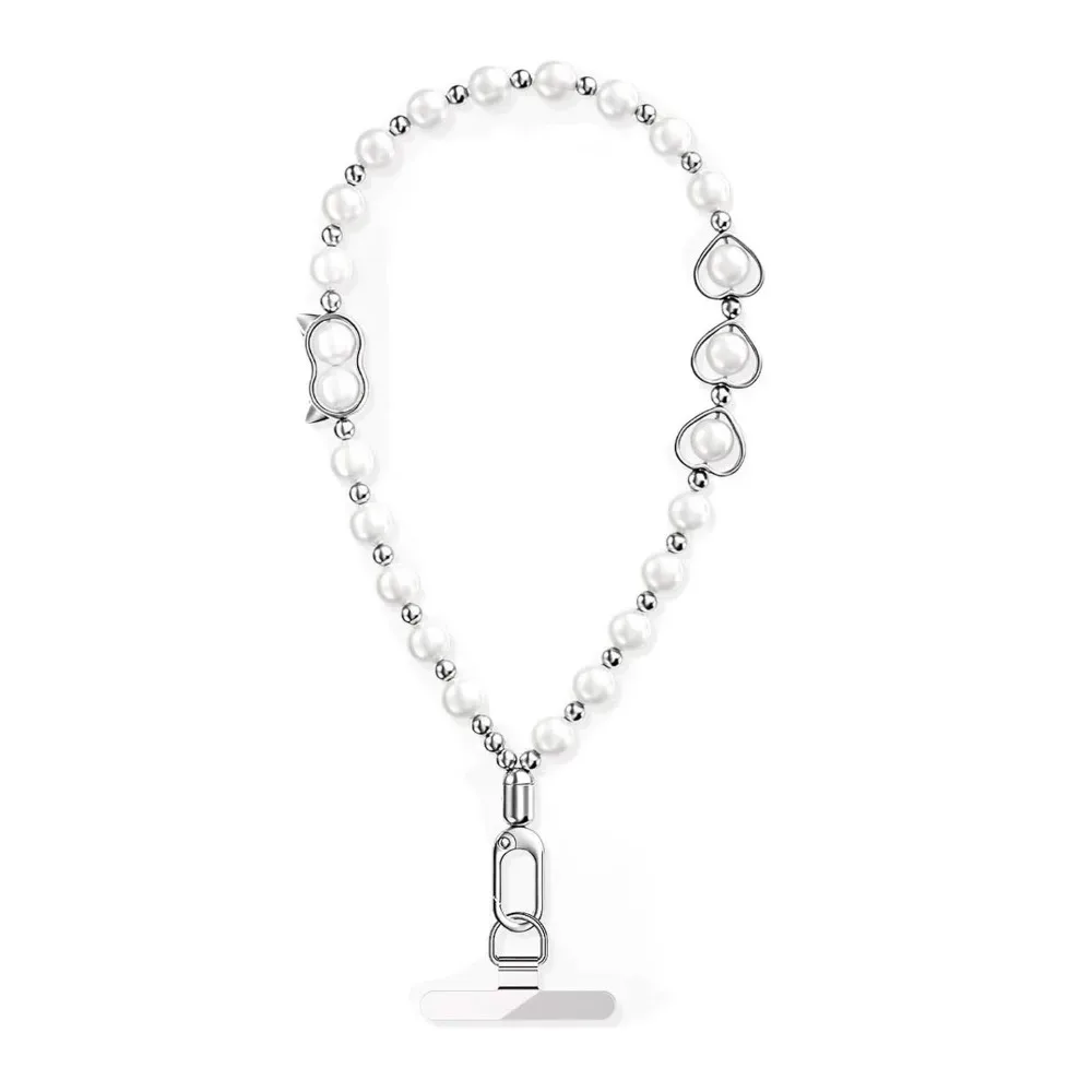 

Металлический брелок-цепочка для телефона с бусинами и подвеской в виде кошачьей головы, ремешок на запястье, защита от потери, для женщин