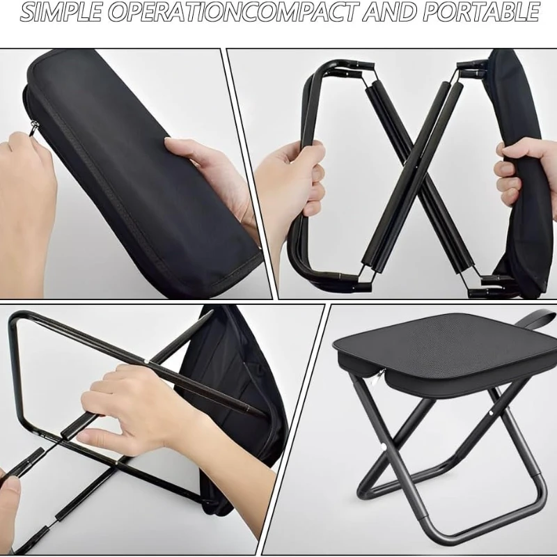 Portable Folding Stool for Adults, Black Lightweight Camping Seat, Compact Design for Fishing, Hiking, Gardening, Beach Activiti image 5