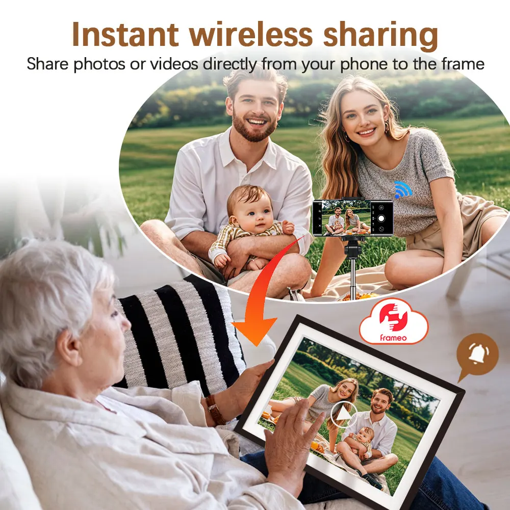 إطار صورة رقمي فاي 15.6 بوصة من Frameo 1920 * 1080 IPS HD شاشة تعمل باللمس 32 جيجابايت إطار صور ذكي للدوران التلقائي، جدار