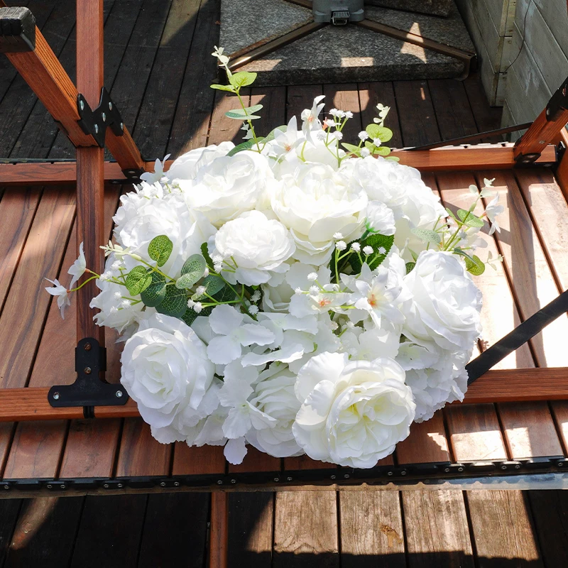 30/40cm White Baby Breath Rose green leaf Artificial Flower Ball Wedding Table Centerpiece Deco Floral Event Party Prop