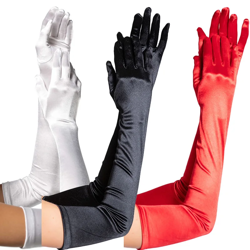 

Women Long Elbow Satin Gloves Classic Adult Elegant Black White Gloves 1920s Vintage Style Party Prom Wedding Decor Sleeves