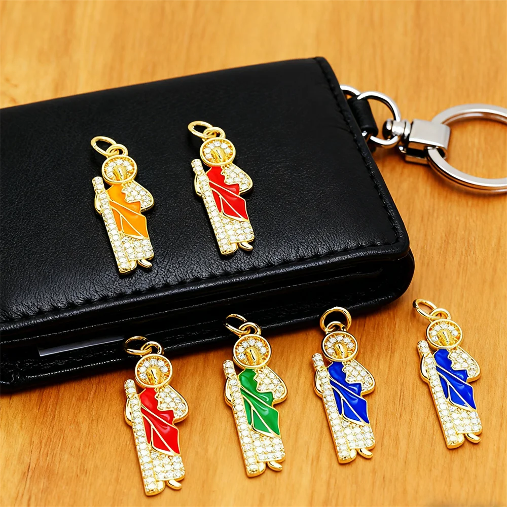 3Pcs Pendants Sparkling Brass Enamel Saint Charms Zircon Religious Figure for DIY Jewelry Necklace Bracelet Fashion Accessories