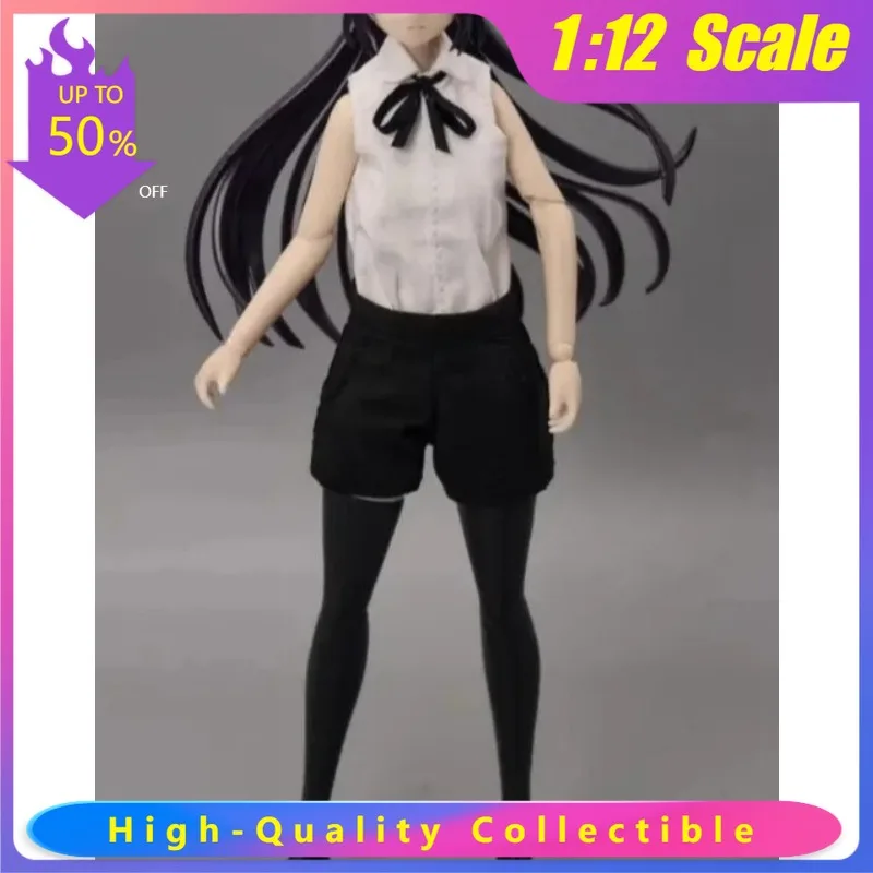 

1/12 Scale Fashion Female Soldier Sleeveless White Shirt Black Shorts Leg Socks Set for 6'' Romankey Toy Figures Body Decor
