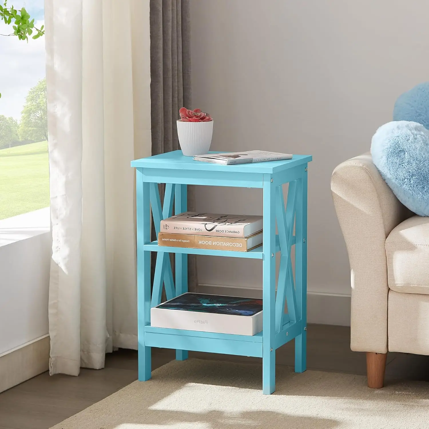 Nightstands Side/End Table with Storage Shelf Nightstands for Children's Room Living Room Bedroom, Set of 2, Light Blue