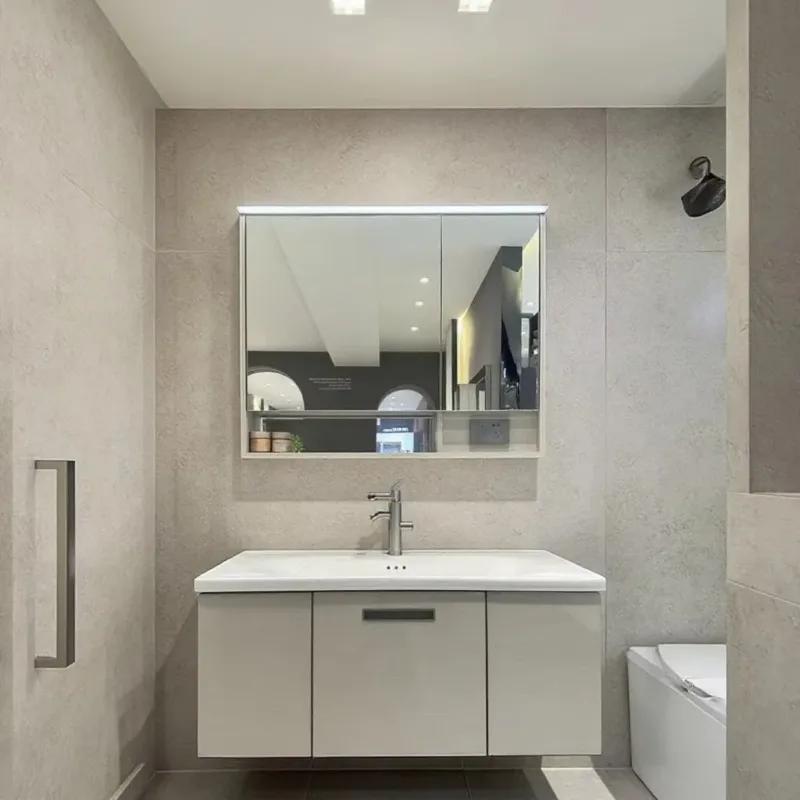 

2025 Modern Simplicity Wall Mounted Wood Bathroom Vanity Cabinet LED Mirror MDF for Bedroom Home Workshop Bathroom Vanities