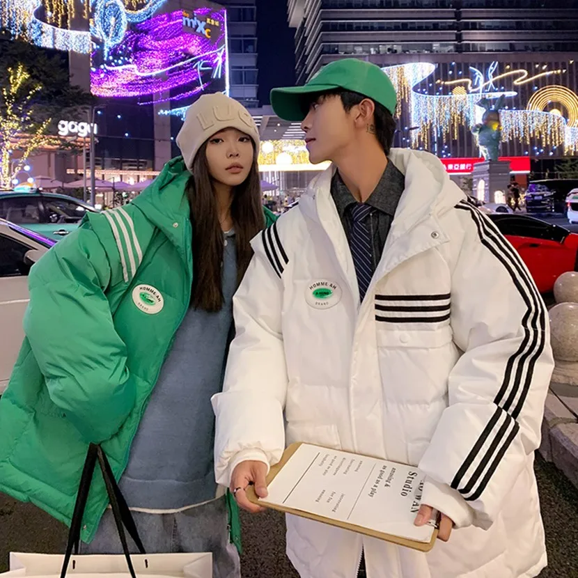 

Men's Winter Thickened Warm Cotton Jacket Loose Couple Fashionable Workwear Coat with Pockets Hooded Zipper Closure Color