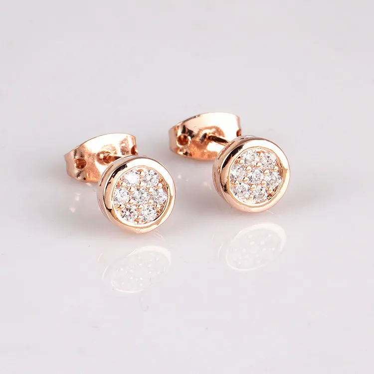 Hypoallergenic Rose Gold Plated White Gems Crystal Stud Earring Classic Engagement Wedding Stud Earrings Bridesmaid Jewelry