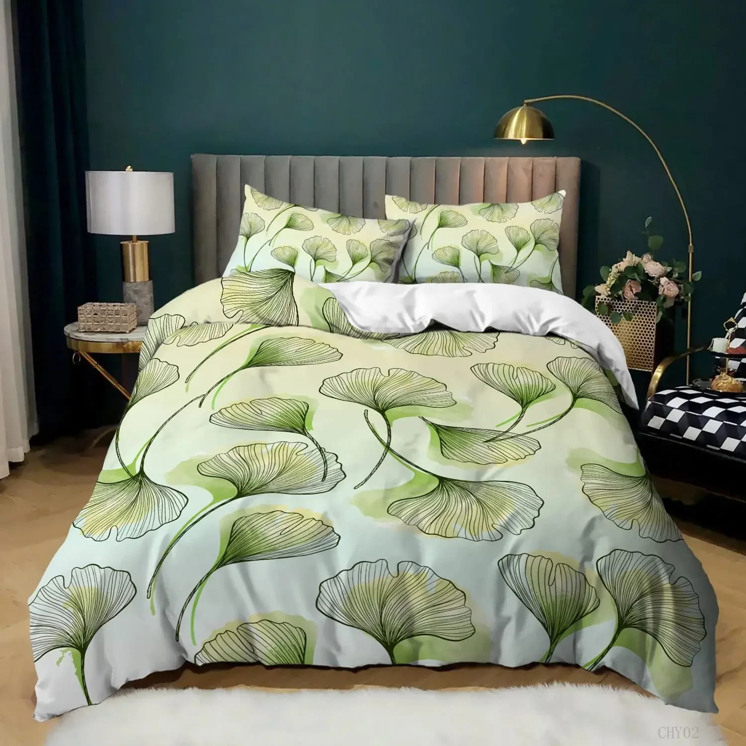 Ginkgo Biloba Bedding Set King/Queen/Full Size,Yellow Ginkgo Leaf Theme Duvet Cover for Child Adults Women,with 2 Pillow Shams
