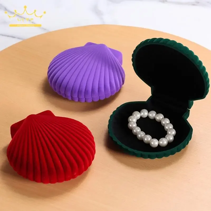 Exquisite Shell Shaped Jewelry Box Large Size 12.6*12.8Cm Festival Gift Packaging Box for Lover Couple Earring Bracelet Holder