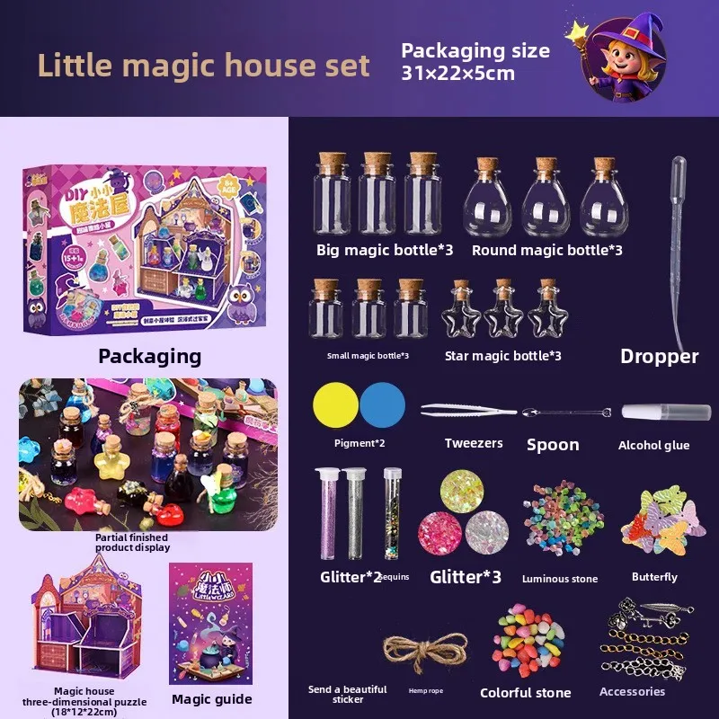 Kit de Pociones Mágicas de Hadas para Niños, Set de Fabricación de Pociones con Plantillas DIY, Juguete Artesanal con Botellas, Set de Magia Científica