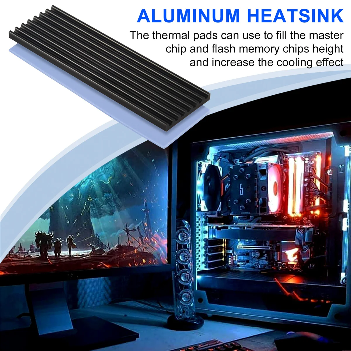 حار الألومنيوم المبرد شرائح بالوعة الحرارة، مع لوحة التبريد، ل NVME NGFF M.2 2280 PCIE SSD