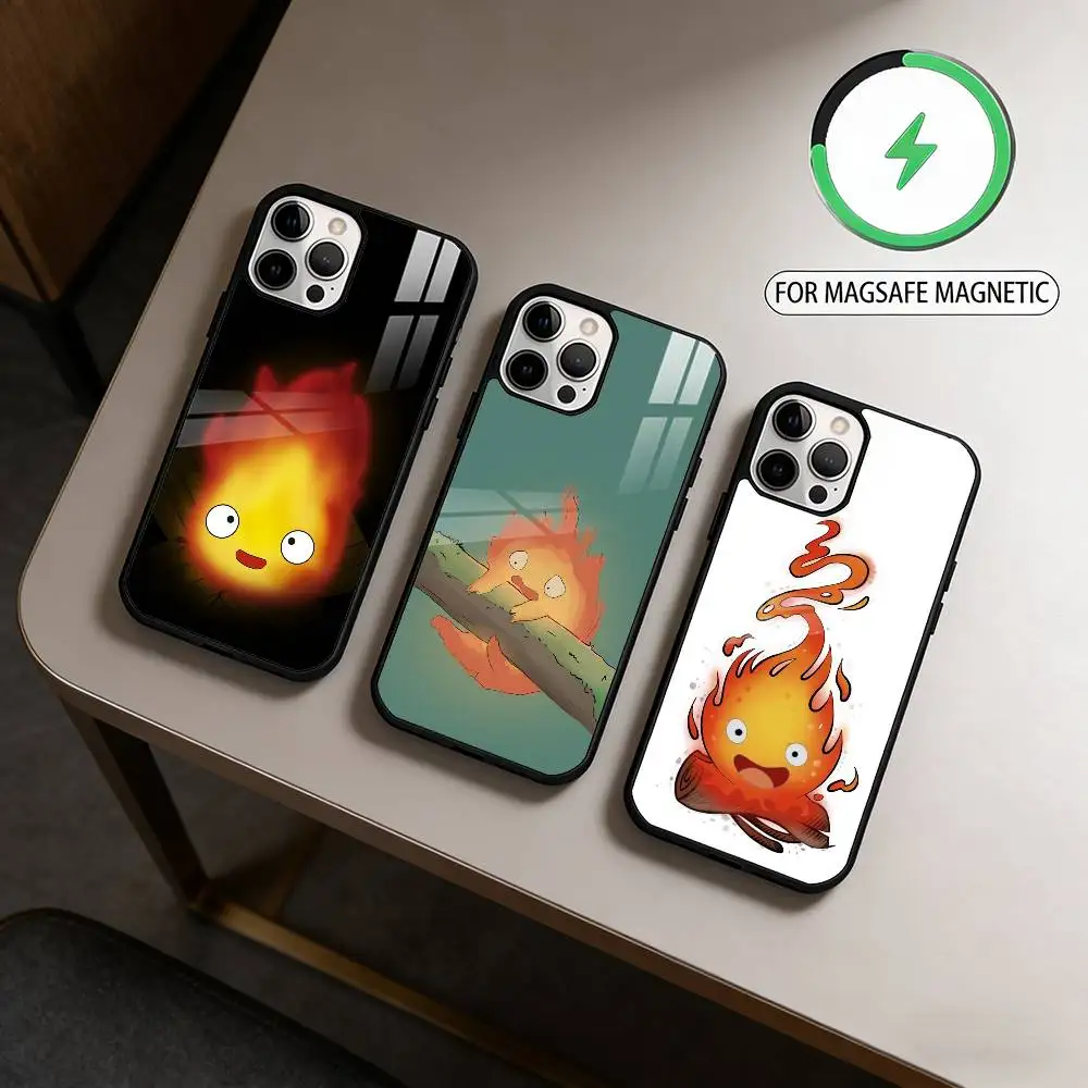 Cartoon C- Calcifer  Phone Case For iPhone17,16,15,14,13,12,11 Plus,Pro Max Magnetic For Magsafe Wireless Charging