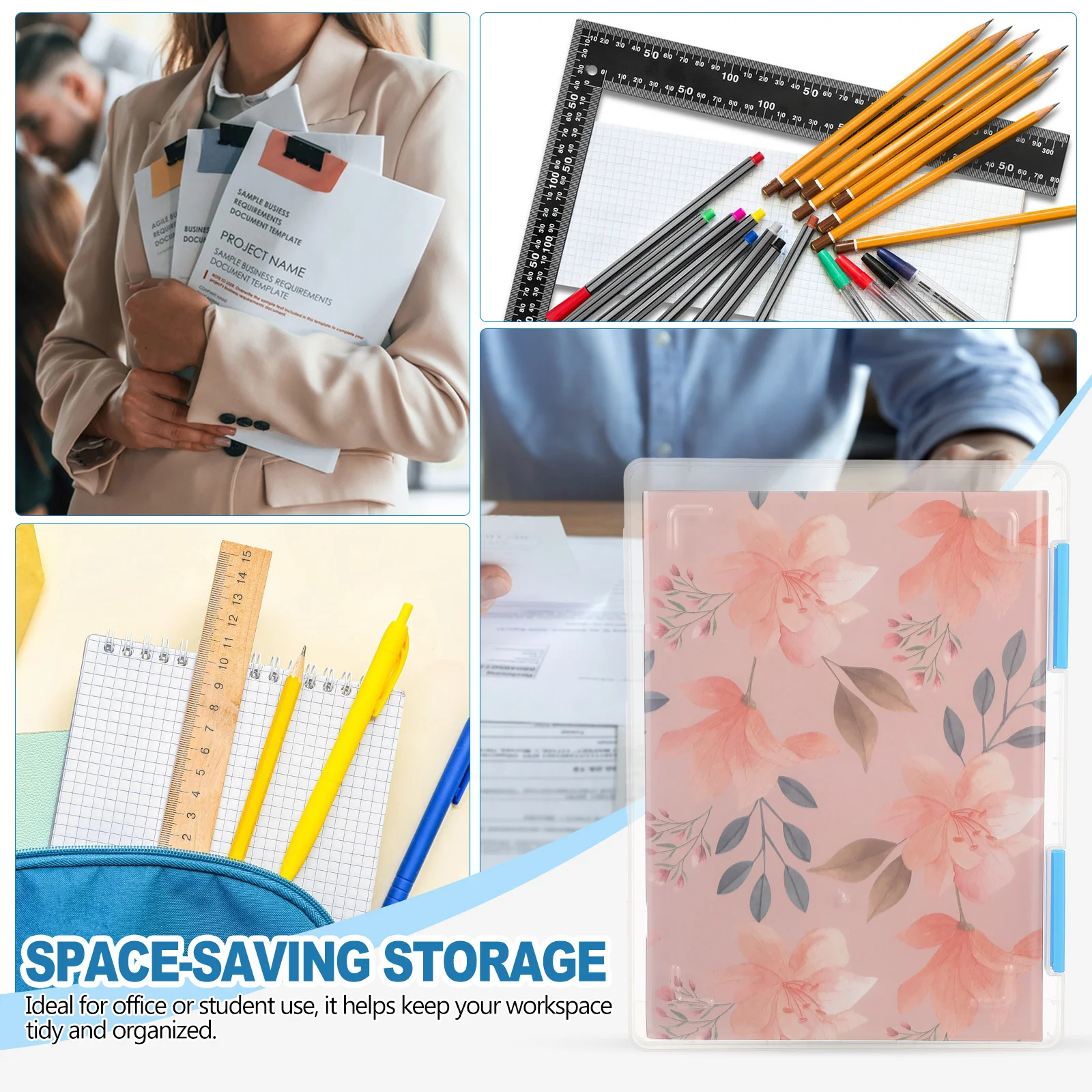 4 Buah Kotak Penyimpanan Kertas A4 Bening Plastik Organizer Desktop Tempat Dokumen Wadah Arsip Penyimpanan Dokumen Kantor