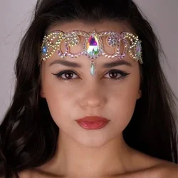 Stonefans AB Colorful Belly Dance Headband Pendant Water Drop Jewelry Performance Bling Rhinestone Headdress Accessories Girl