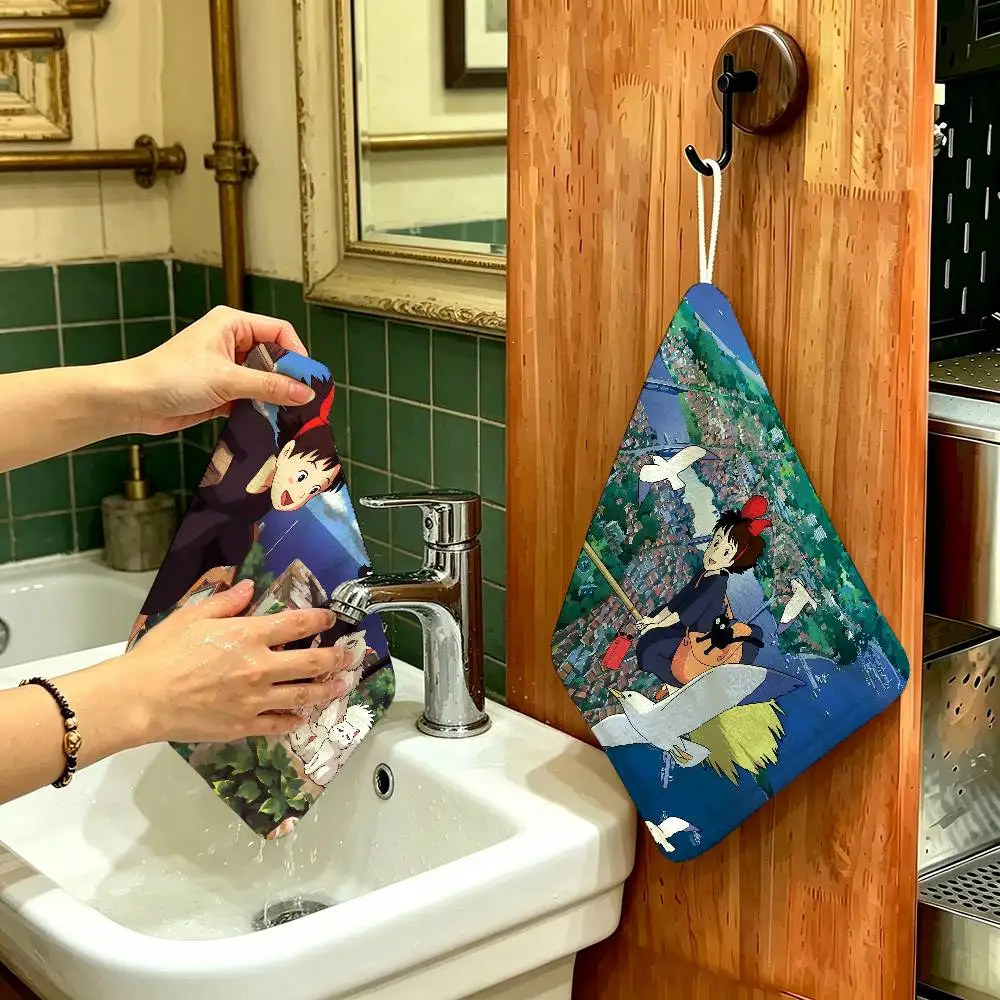 K-Kikis D-Delivery S-Service Movie  Multi-scene Polyester Cotton Towel, Hanging Hand Wiping Cloth for Kitchen Bathroom Hotel