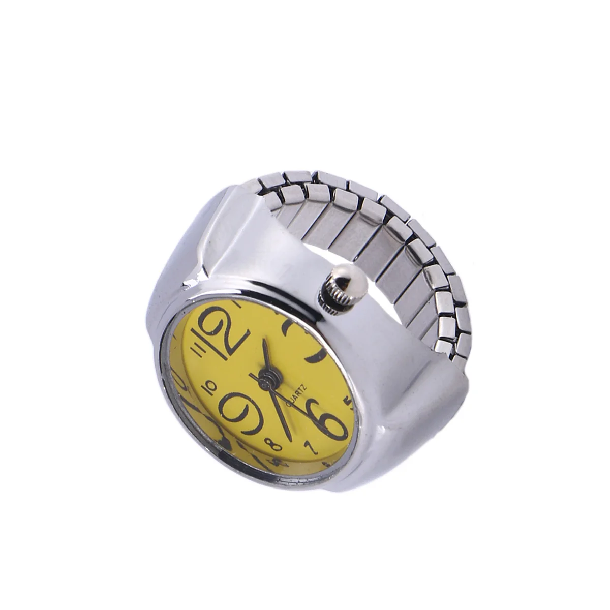 Unisex Stylish Ring Watch Creative Elastic Stainless Steel Finger Quartz Watch for Men Women Couple Yellow Casual Daily Use