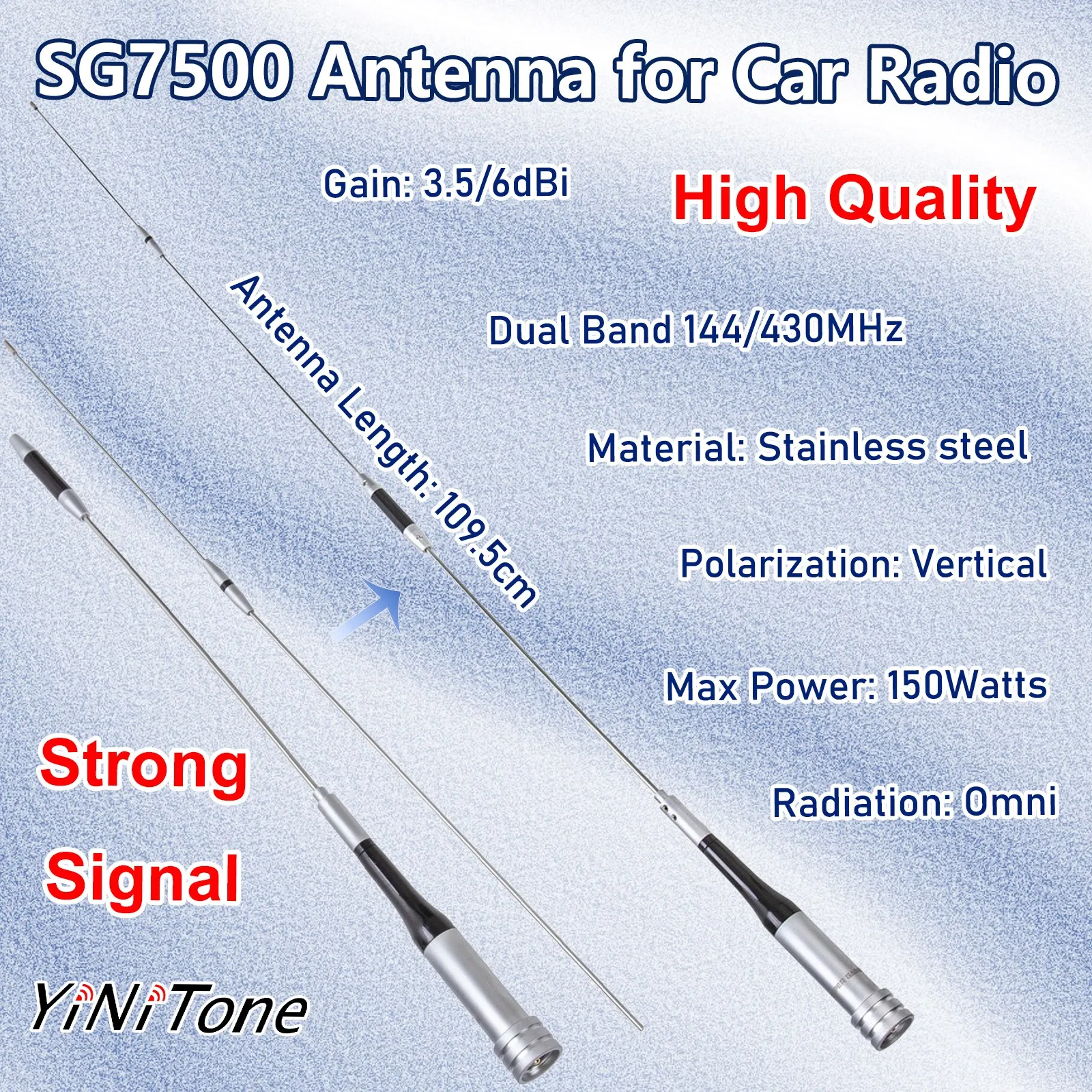 

Dual Band UHF/VHF 150W high Gain SG-7500 Antenna for Amateur Car Mobile Radio 144/430MHz 3.5/6.0dBi Stainless Steel antenna