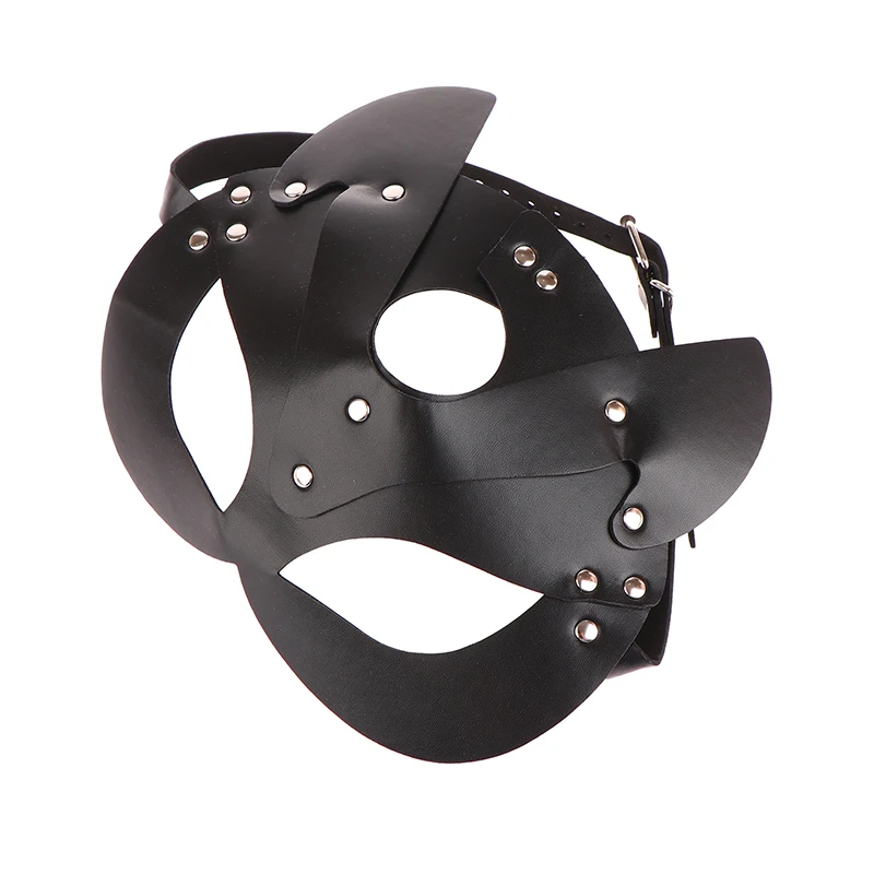 Sexy Half Face Mask Cosplay Props for Cat Women Rivet Punk Collar Leather Anime Mask Halloween Masquerade Party Masks