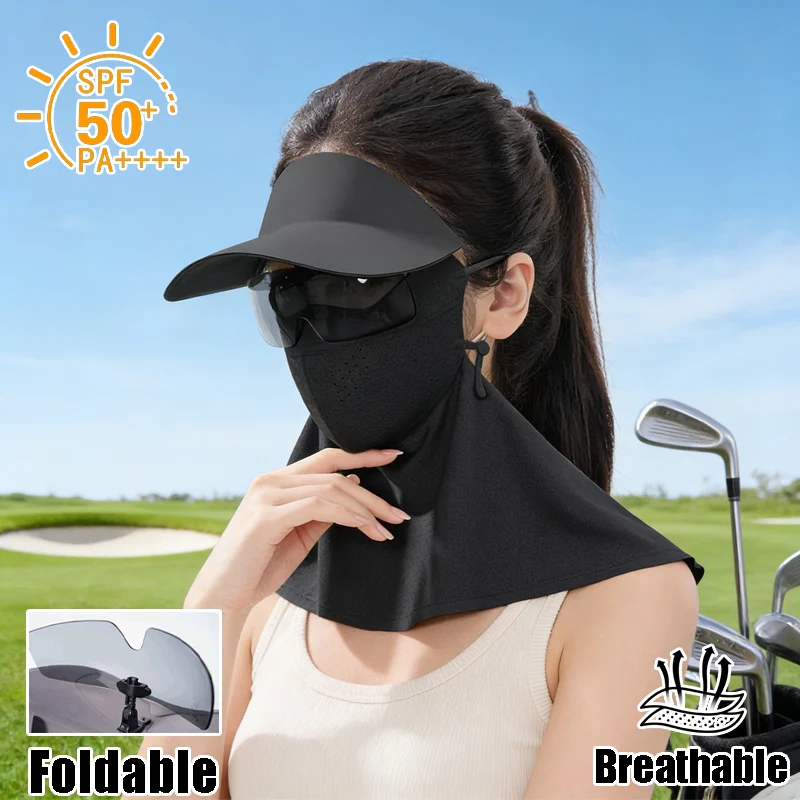 

Women’s All-in-One Full Face Sun Mask with Sunglasses Ice Silk UV Protection Hat Face Cover Breathable Summer Outdoor Essential