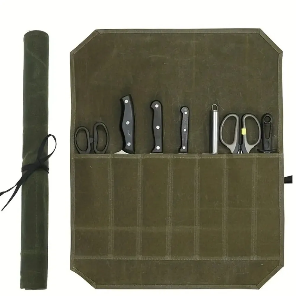 Wet Wax Canvas Knife Storage Bag Chef Knife Holder Kitchen Knife Storage Box Chef Knife Protective Cover Portable Knife Bag