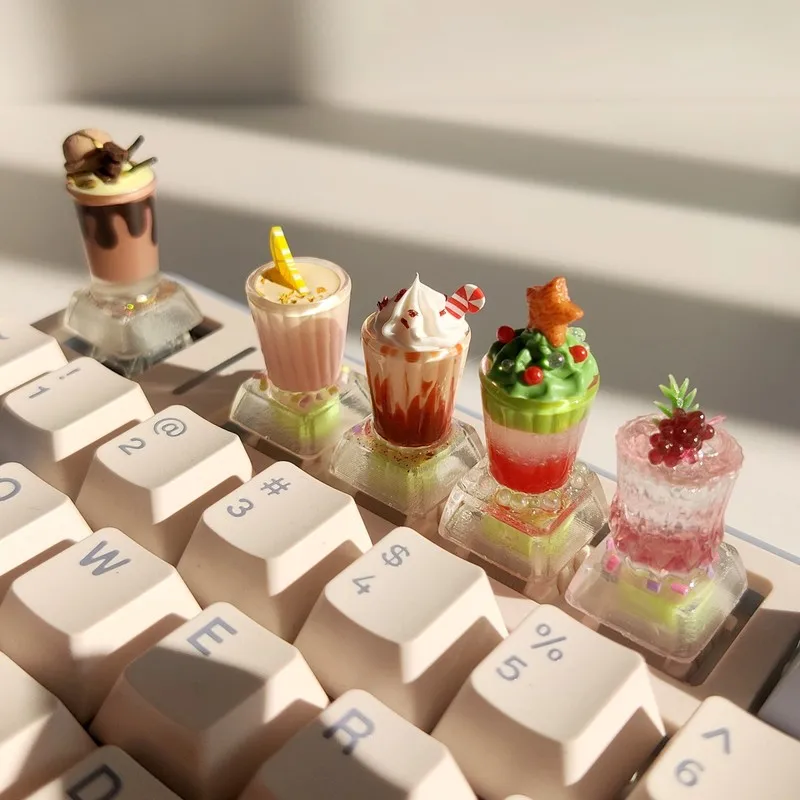 

Cola Ice Cream Themed Keycaps Resin Translucent Keycap Mocha Latte Milk Tea Coffee Personalized Creative Cute Keycap Single